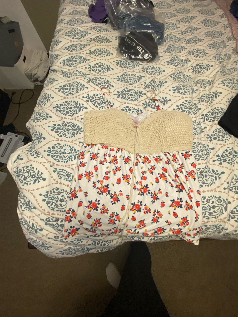 No Boundaries Cream Crochet Bust Floral Tie-Front Tank